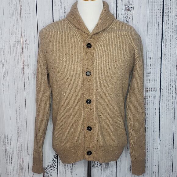 EUC! RARE!  Men's Billy Reid Shawl collar cardigan sweater SZ small, tan, Italy - Picture 1 of 11